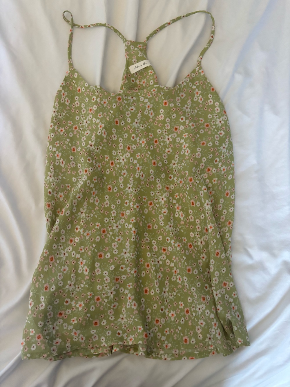 Active USA Olive Green Floral Racerback Tank Top